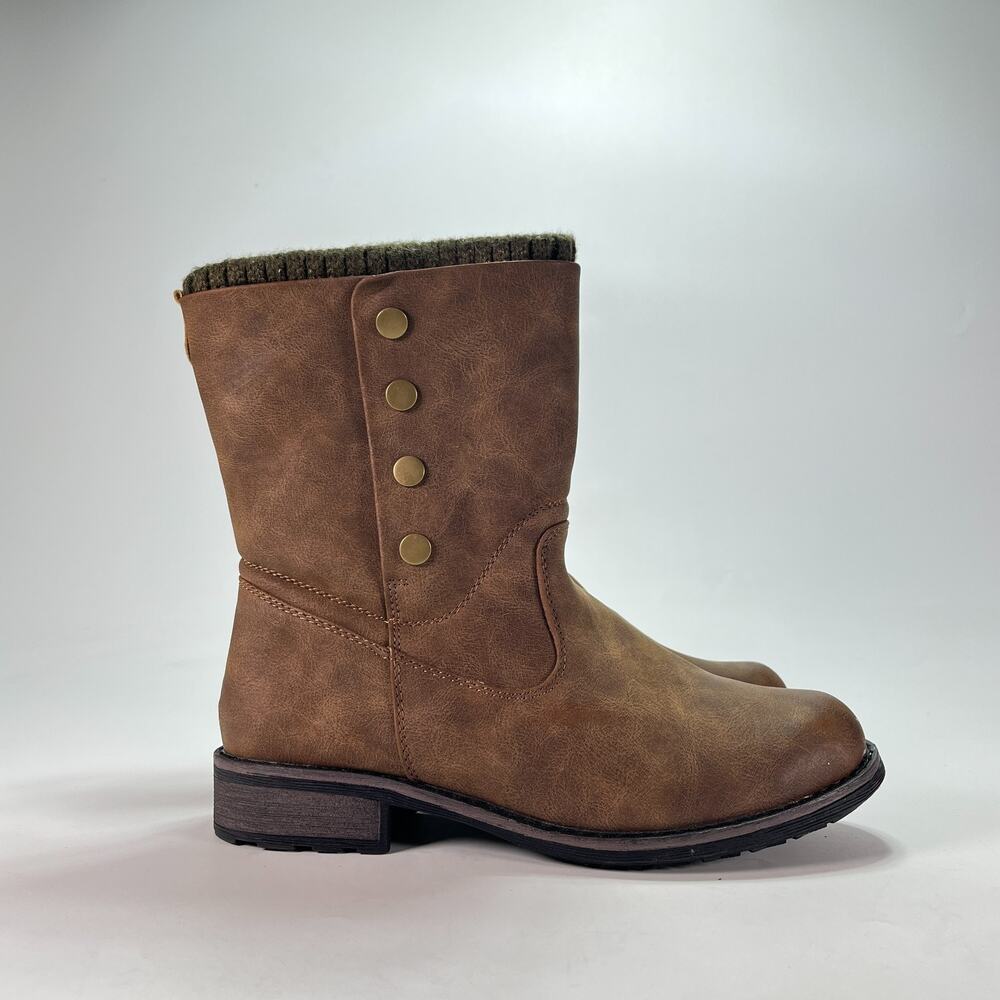 Lukees by Muk Luks Crumpet Brown Faux Fur Lined Knit Cuff Boots Women's Size 9